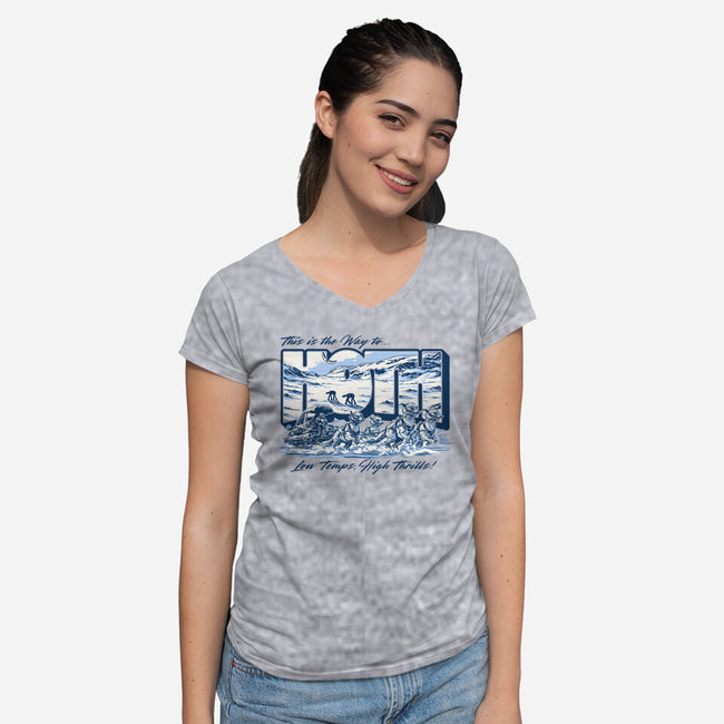 Low Temp High Thrills-Womens-V-Neck-Tee-Wheels