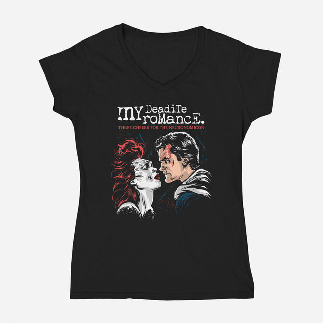 My Deadite Romance-Womens-V-Neck-Tee-zascanauta