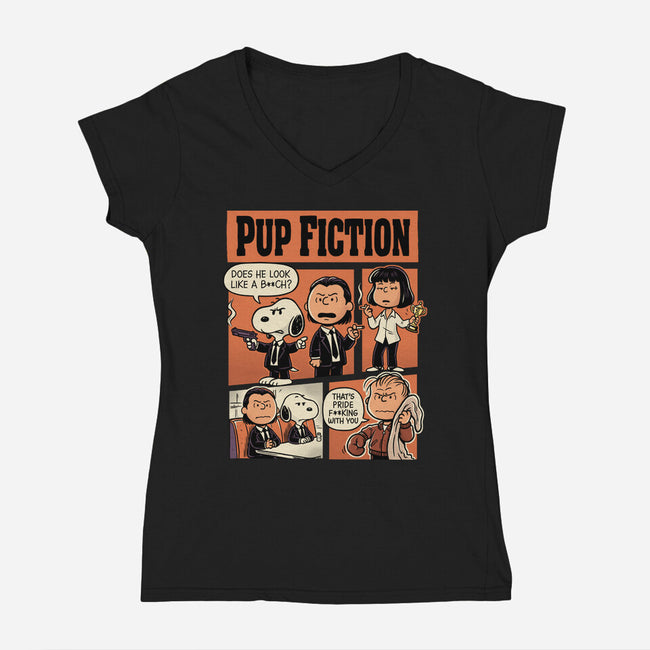 Pup Fiction-Womens-V-Neck-Tee-P1yu5h