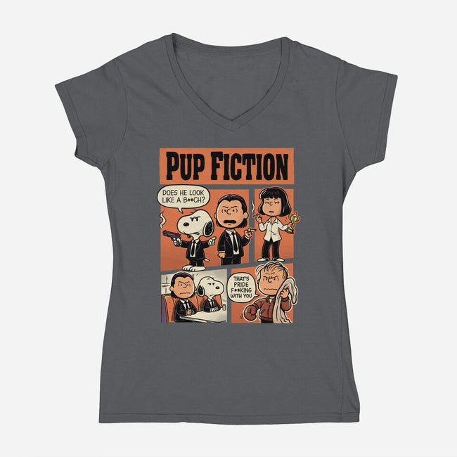 Pup Fiction-Womens-V-Neck-Tee-P1yu5h