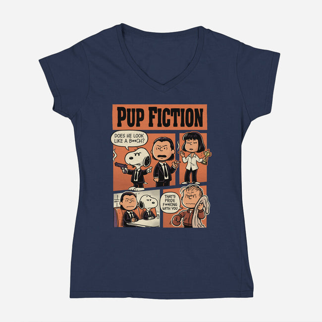 Pup Fiction-Womens-V-Neck-Tee-P1yu5h