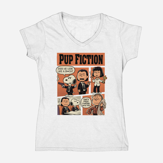 Pup Fiction-Womens-V-Neck-Tee-P1yu5h