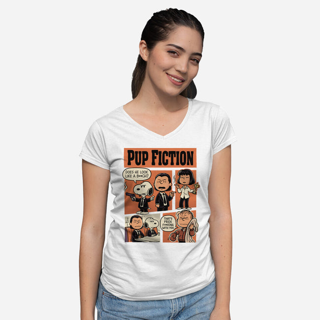Pup Fiction-Womens-V-Neck-Tee-P1yu5h