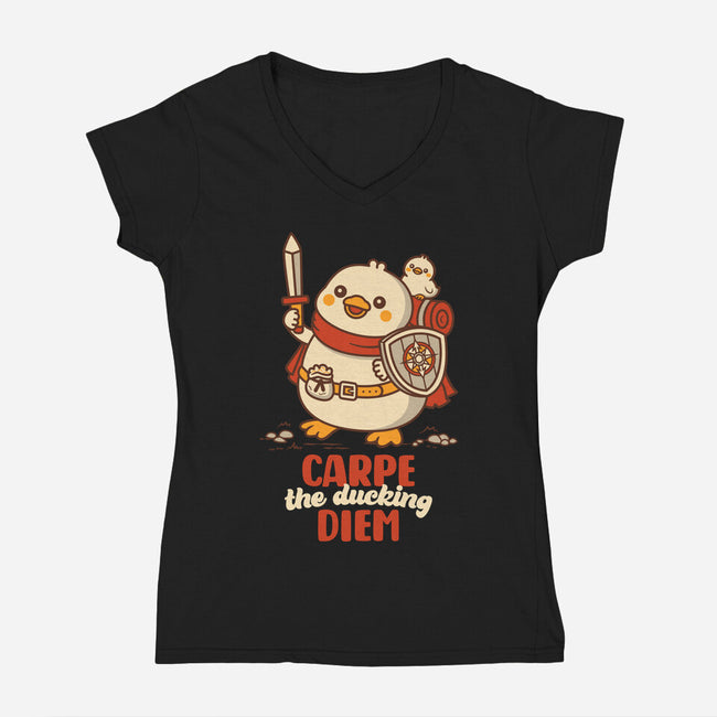 Carpe The Ducking Diem-Womens-V-Neck-Tee-rocketman_art