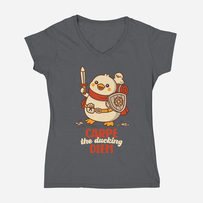 Carpe The Ducking Diem-Womens-V-Neck-Tee-rocketman_art