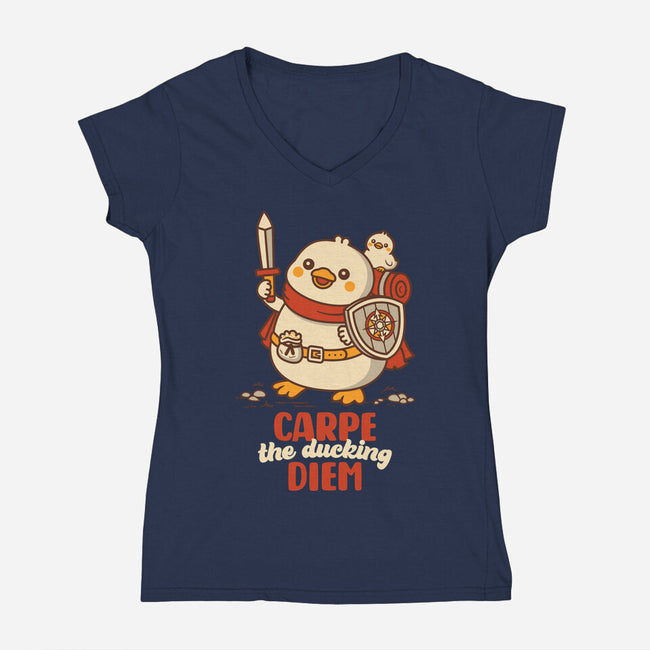 Carpe The Ducking Diem-Womens-V-Neck-Tee-rocketman_art