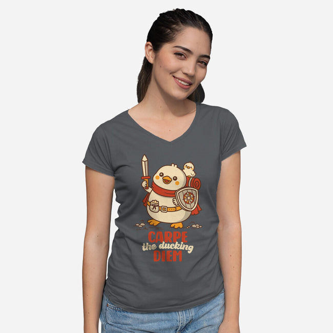 Carpe The Ducking Diem-Womens-V-Neck-Tee-rocketman_art