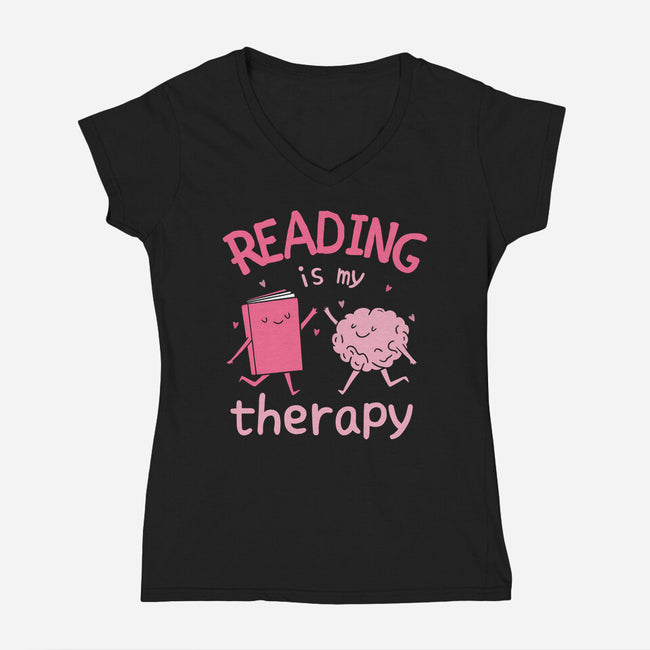 Reading Is My Therapy-Womens-V-Neck-Tee-brunopires
