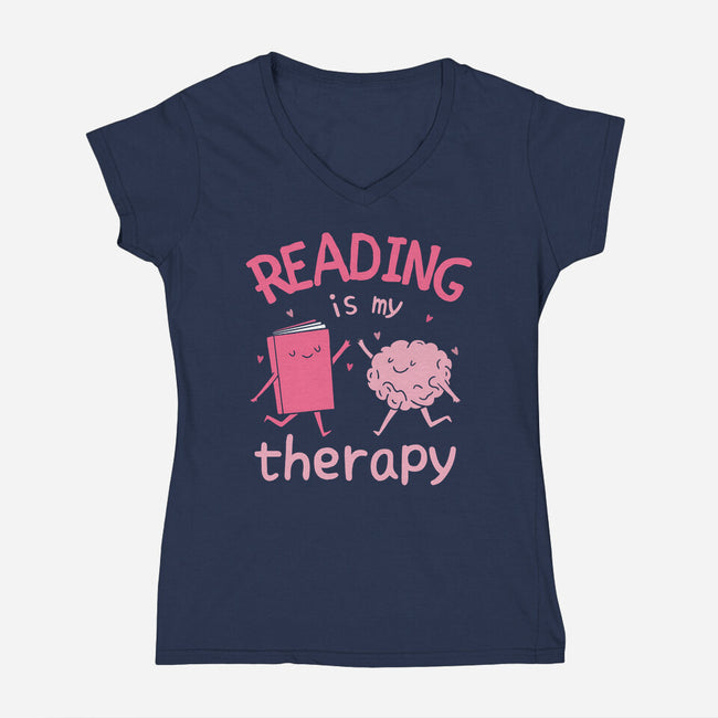 Reading Is My Therapy-Womens-V-Neck-Tee-brunopires