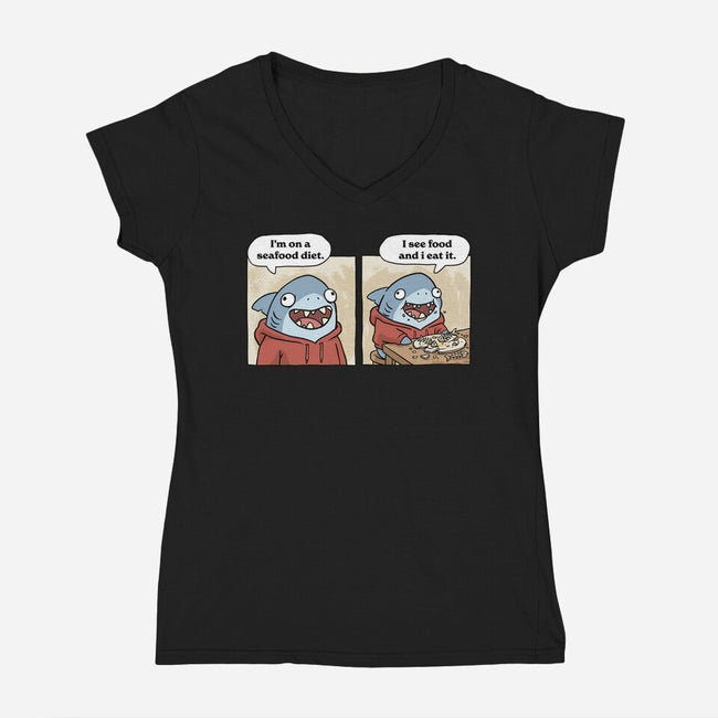 Shark Seafood Diet-Womens-V-Neck-Tee-GoshWow