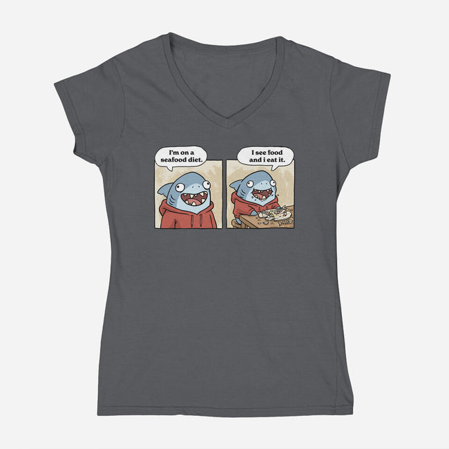 Shark Seafood Diet-Womens-V-Neck-Tee-GoshWow