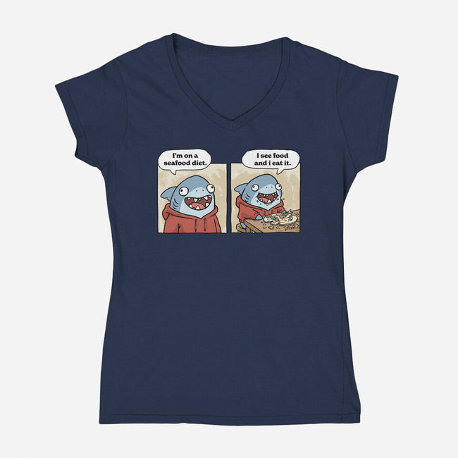 Shark Seafood Diet-Womens-V-Neck-Tee-GoshWow