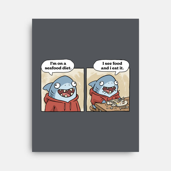 Shark Seafood Diet-None-Stretched-Canvas-GoshWow