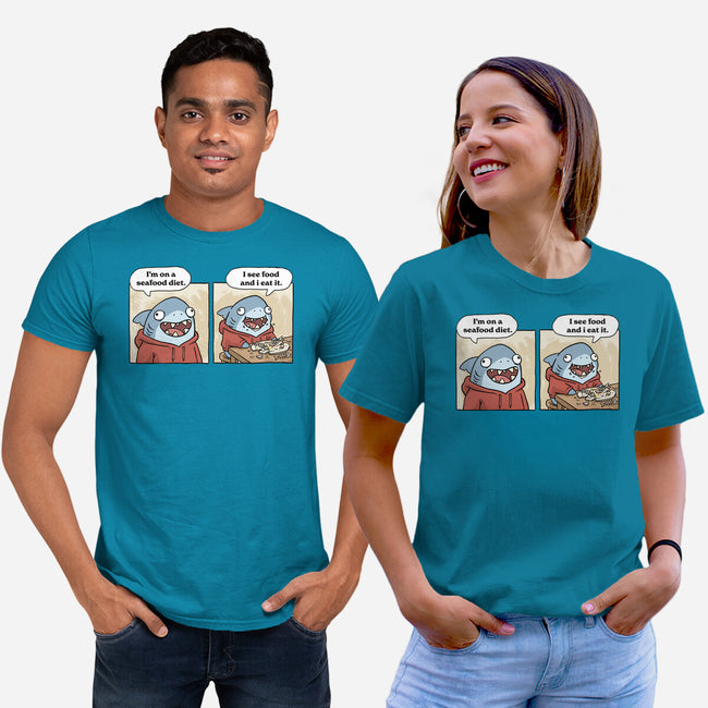 Shark Seafood Diet-Unisex-Basic-Tee-GoshWow