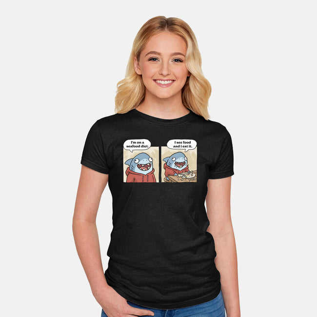 Shark Seafood Diet-Womens-Fitted-Tee-GoshWow
