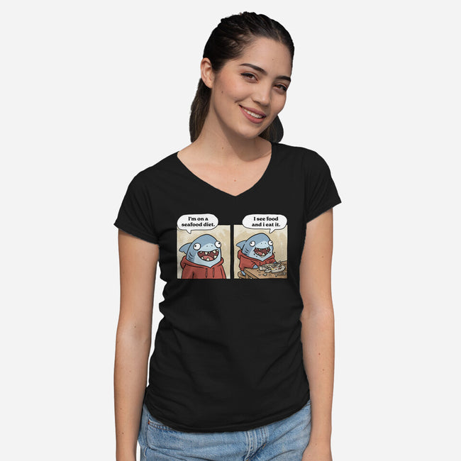 Shark Seafood Diet-Womens-V-Neck-Tee-GoshWow