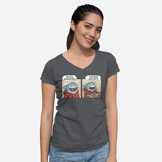 Shark Seafood Diet-Womens-V-Neck-Tee-GoshWow