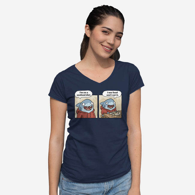 Shark Seafood Diet-Womens-V-Neck-Tee-GoshWow