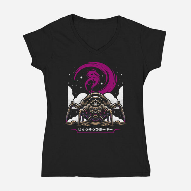 Armed Spider-Womens-V-Neck-Tee-Alundrart