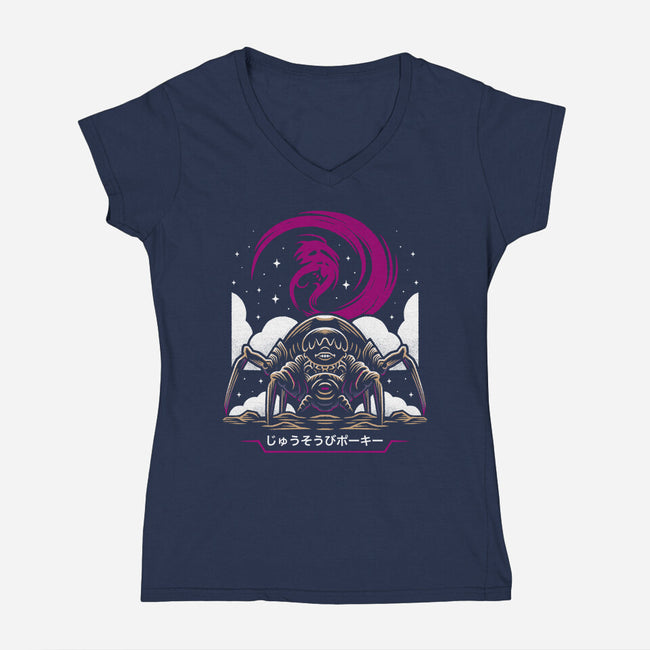 Armed Spider-Womens-V-Neck-Tee-Alundrart