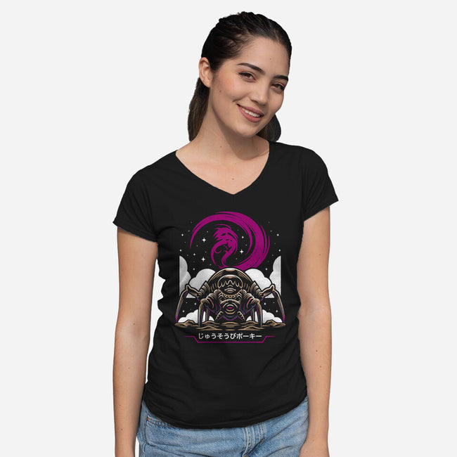 Armed Spider-Womens-V-Neck-Tee-Alundrart