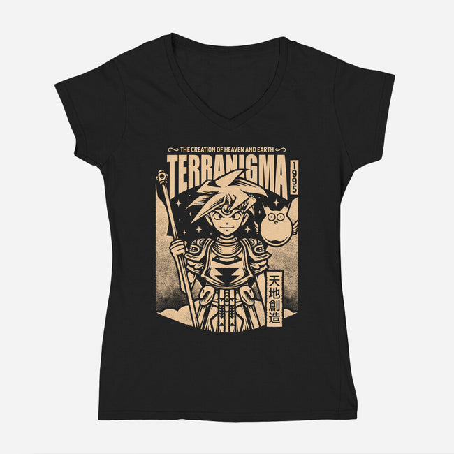 Ark And Yomi Terranigma-Womens-V-Neck-Tee-Alundrart
