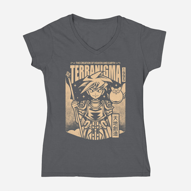 Ark And Yomi Terranigma-Womens-V-Neck-Tee-Alundrart