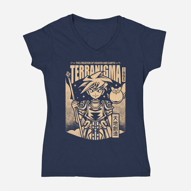 Ark And Yomi Terranigma-Womens-V-Neck-Tee-Alundrart
