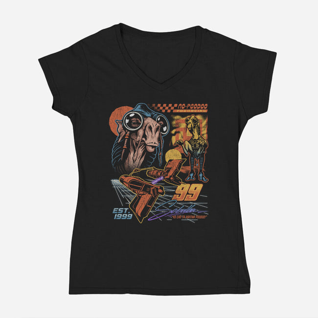 No Poodoo Podracing-Womens-V-Neck-Tee-Wheels