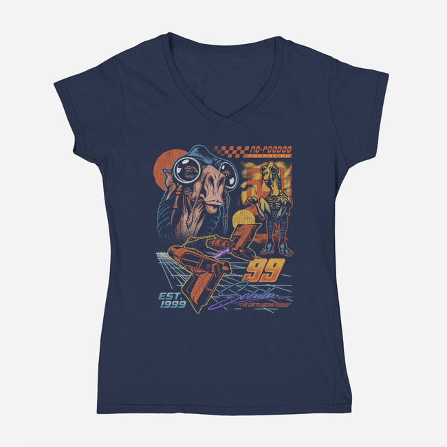 No Poodoo Podracing-Womens-V-Neck-Tee-Wheels
