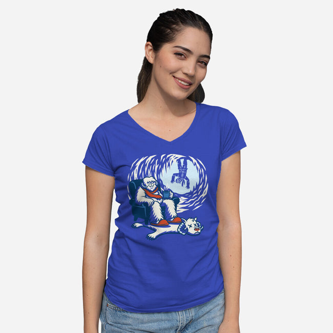 Cozy Cave-Womens-V-Neck-Tee-Wheels