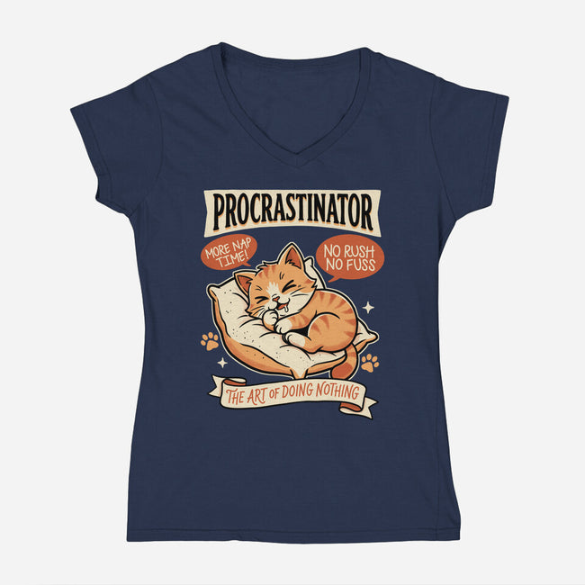Procrastinator Cat-Womens-V-Neck-Tee-P1yu5h