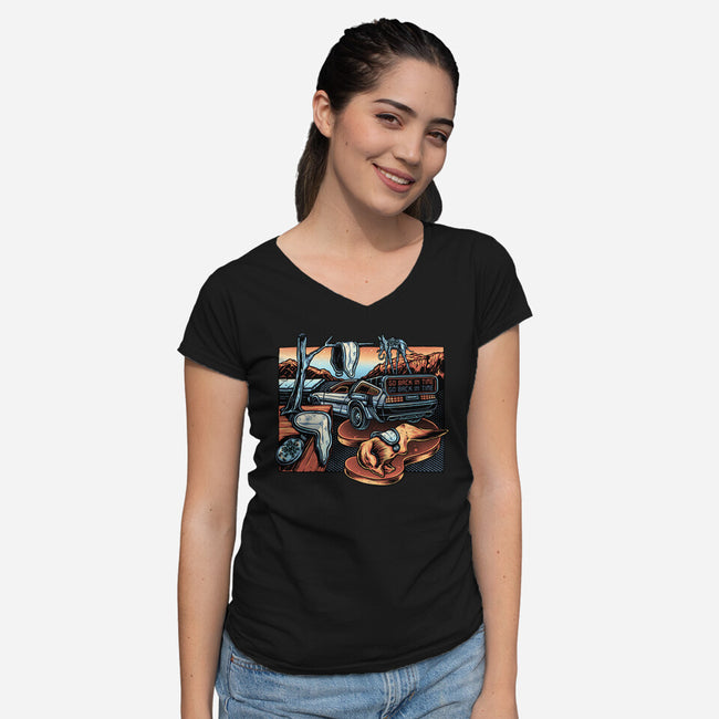 The Persistence Of Time Travel-Womens-V-Neck-Tee-glitchygorilla