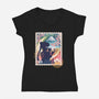 Moon Mail Stamp-Womens-V-Neck-Tee-dandingeroz