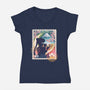 Moon Mail Stamp-Womens-V-Neck-Tee-dandingeroz