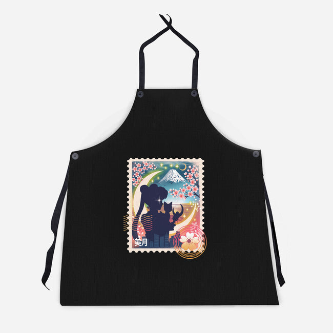 Moon Mail Stamp-Unisex-Kitchen-Apron-dandingeroz