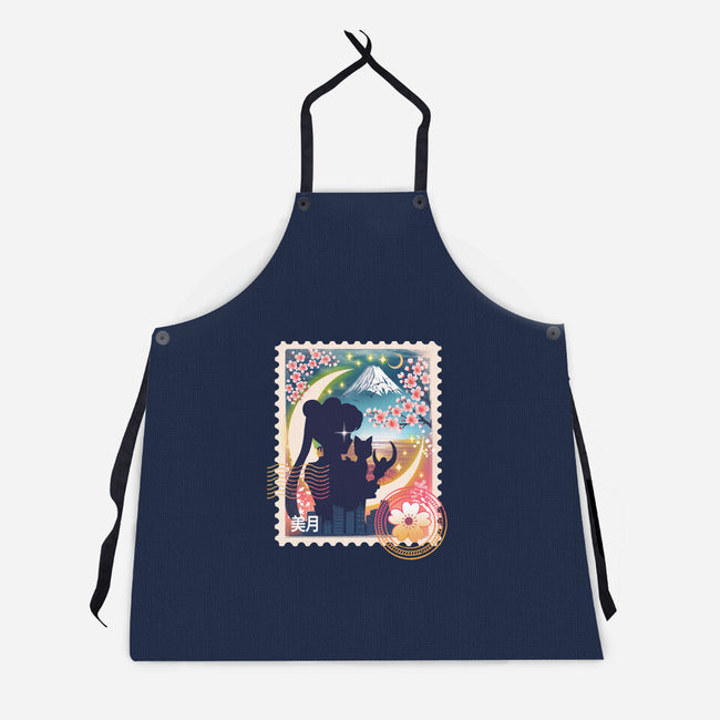 Moon Mail Stamp-Unisex-Kitchen-Apron-dandingeroz