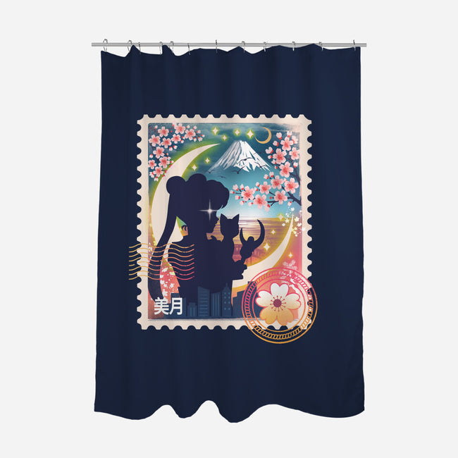 Moon Mail Stamp-None-Polyester-Shower Curtain-dandingeroz