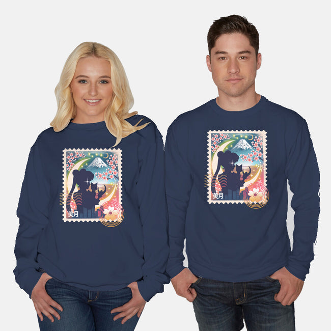 Moon Mail Stamp-Unisex-Crew Neck-Sweatshirt-dandingeroz
