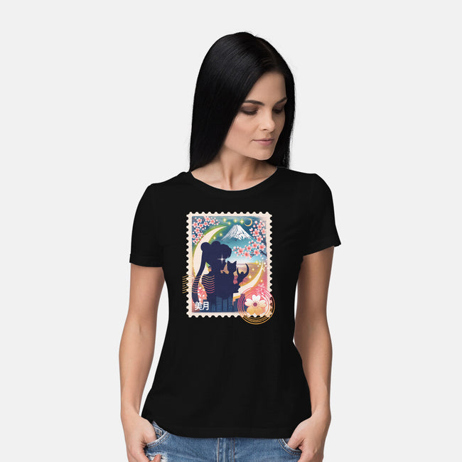 Moon Mail Stamp-Womens-Basic-Tee-dandingeroz