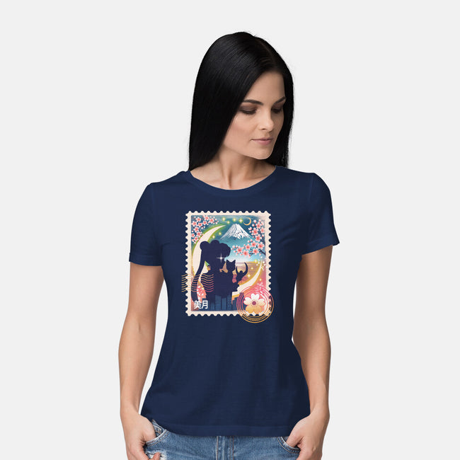 Moon Mail Stamp-Womens-Basic-Tee-dandingeroz
