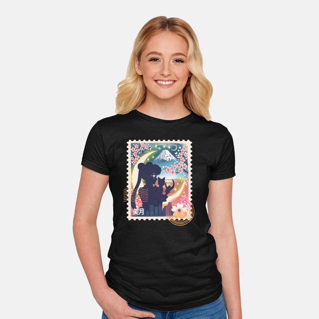Moon Mail Stamp-Womens-Fitted-Tee-dandingeroz