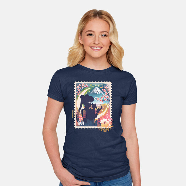 Moon Mail Stamp-Womens-Fitted-Tee-dandingeroz
