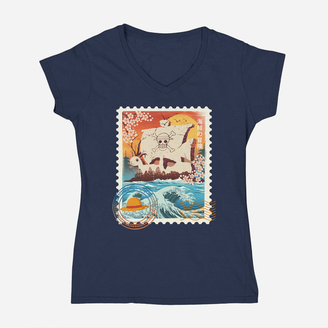 Pirate Mail Stamp-Womens-V-Neck-Tee-dandingeroz