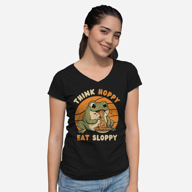 Think Hoppy Eat Sloppy-Womens-V-Neck-Tee-Trendlory