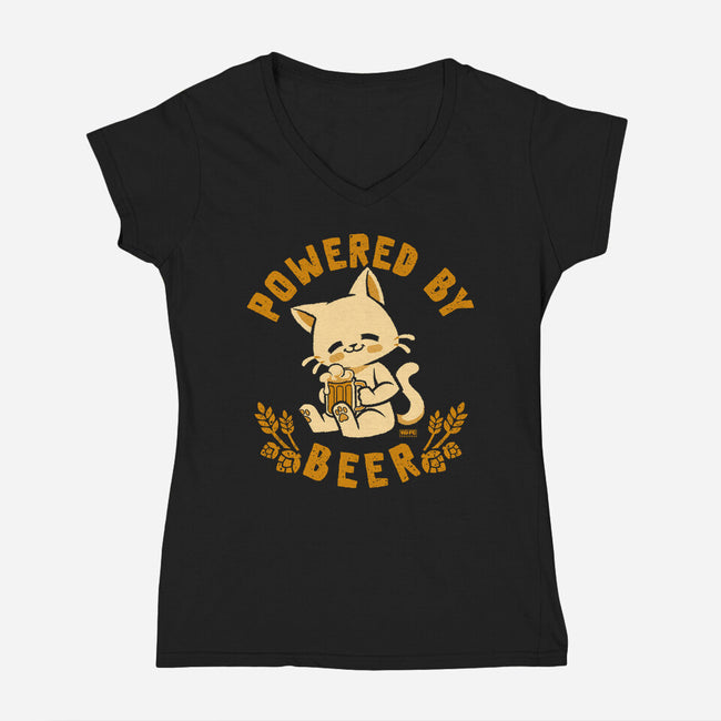 Powered By Beer Cat-Womens-V-Neck-Tee-worlddominationforcats