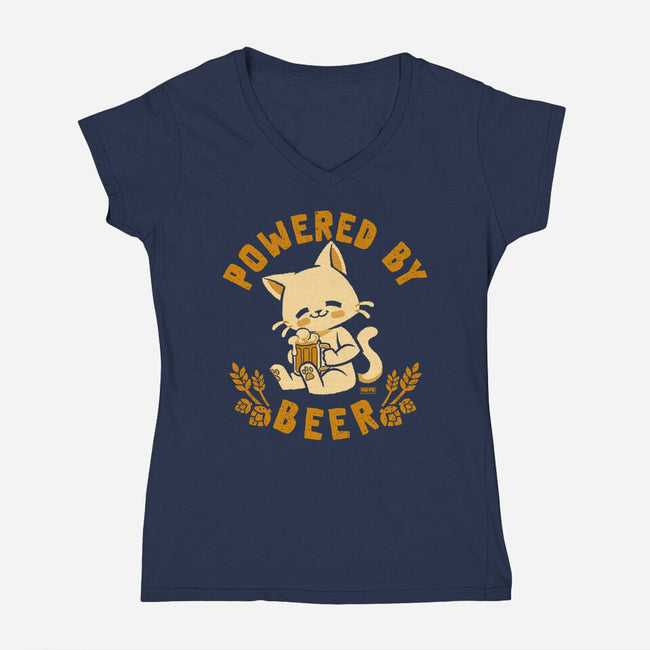 Powered By Beer Cat-Womens-V-Neck-Tee-worlddominationforcats