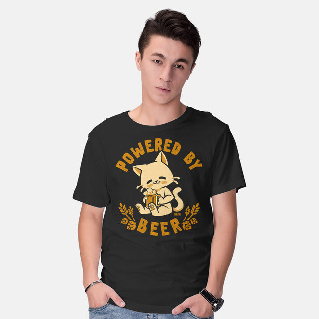 Powered By Beer Cat-Mens-Basic-Tee-worlddominationforcats