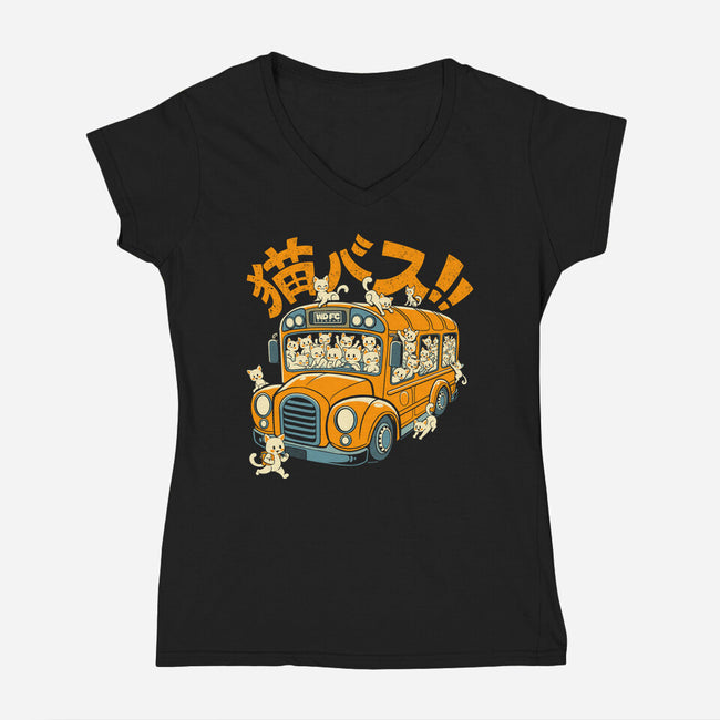 Cat Bus Cat-Womens-V-Neck-Tee-worlddominationforcats