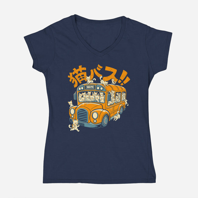 Cat Bus Cat-Womens-V-Neck-Tee-worlddominationforcats
